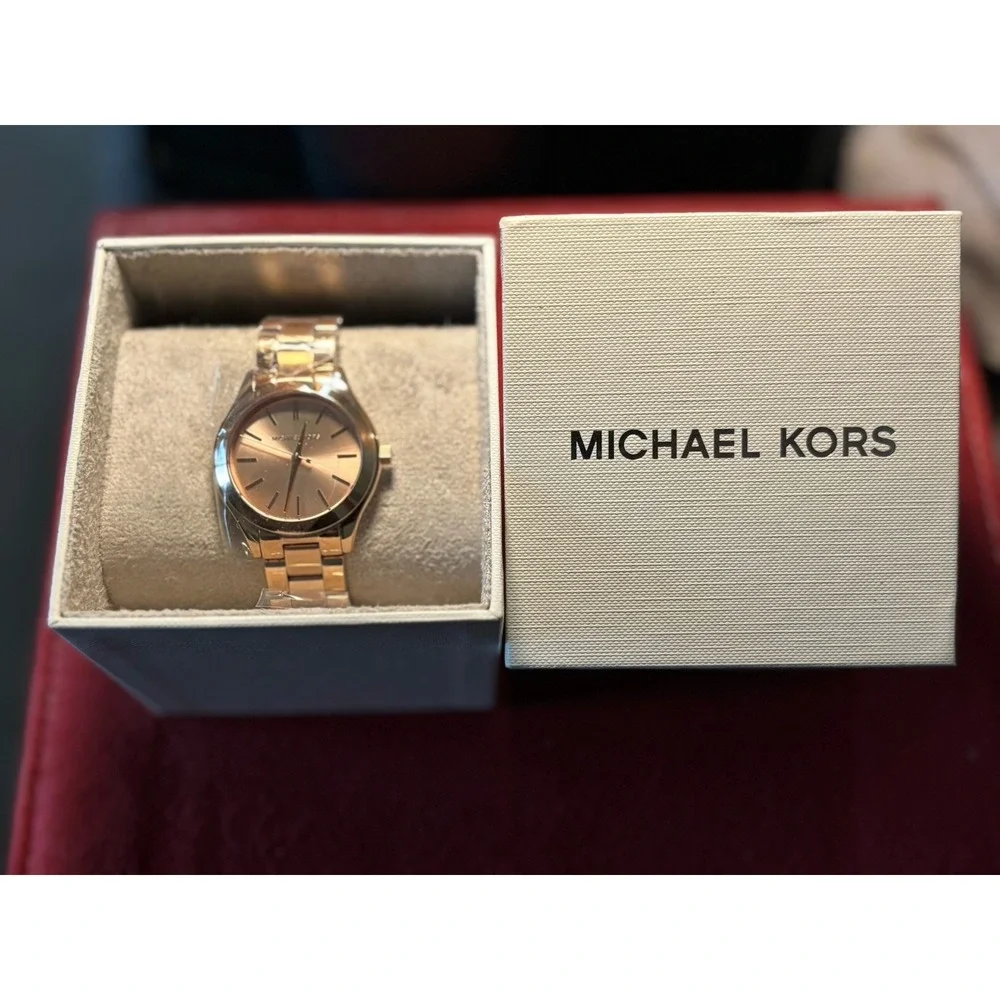 MICHAEL KORS MK3513 Women's Slim Runway Quartz Rose Gold Tone Watch NEW IN BOX
